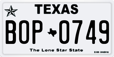TX license plate BOP0749