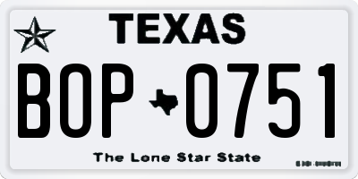TX license plate BOP0751