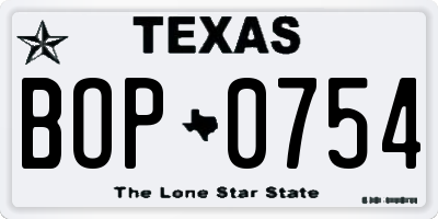 TX license plate BOP0754
