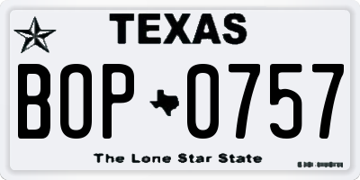 TX license plate BOP0757