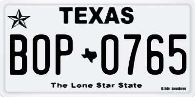 TX license plate BOP0765