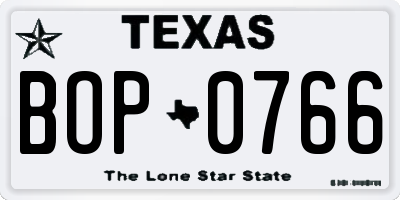TX license plate BOP0766