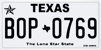 TX license plate BOP0769