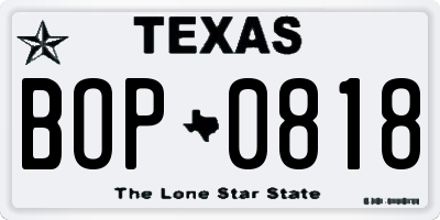 TX license plate BOP0818