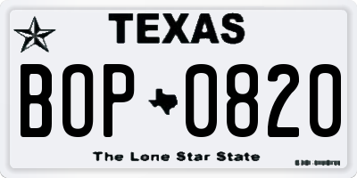 TX license plate BOP0820