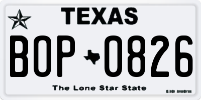 TX license plate BOP0826