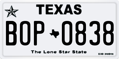 TX license plate BOP0838