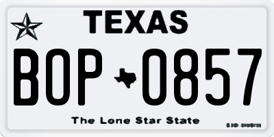 TX license plate BOP0857
