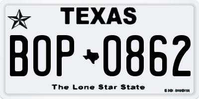 TX license plate BOP0862
