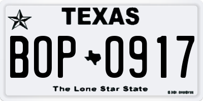 TX license plate BOP0917