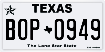 TX license plate BOP0949