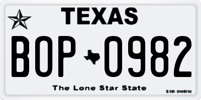 TX license plate BOP0982