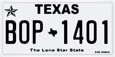 TX license plate BOP1401