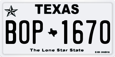TX license plate BOP1670