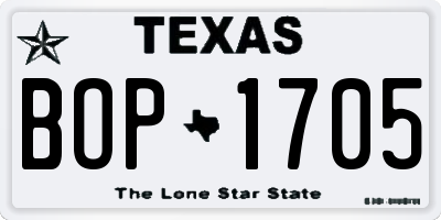 TX license plate BOP1705