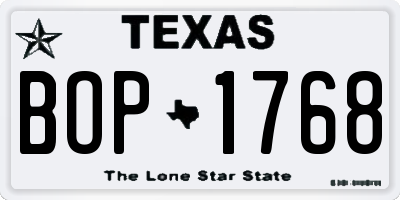 TX license plate BOP1768