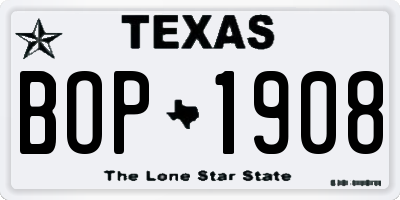 TX license plate BOP1908