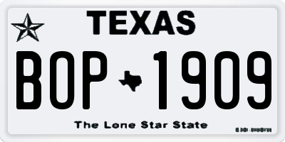 TX license plate BOP1909
