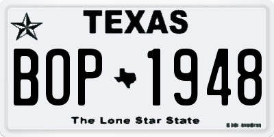 TX license plate BOP1948