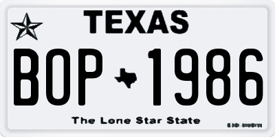 TX license plate BOP1986