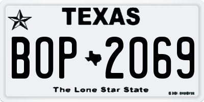 TX license plate BOP2069