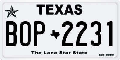 TX license plate BOP2231