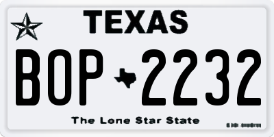 TX license plate BOP2232