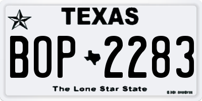 TX license plate BOP2283