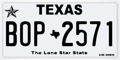 TX license plate BOP2571