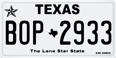 TX license plate BOP2933