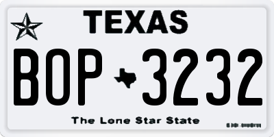 TX license plate BOP3232