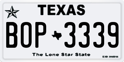 TX license plate BOP3339