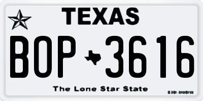 TX license plate BOP3616