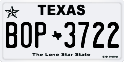 TX license plate BOP3722