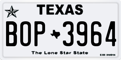 TX license plate BOP3964