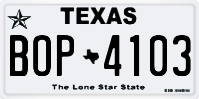 TX license plate BOP4103