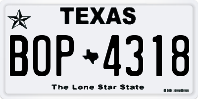 TX license plate BOP4318