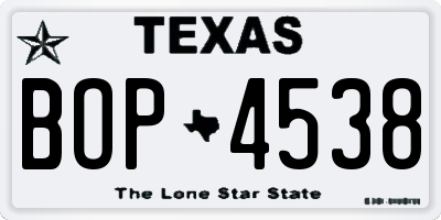 TX license plate BOP4538