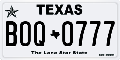 TX license plate BOQ0777