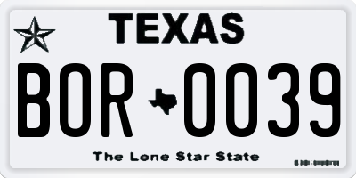 TX license plate BOR0039