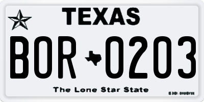 TX license plate BOR0203
