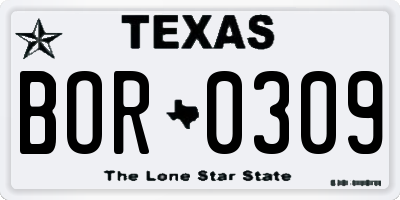 TX license plate BOR0309