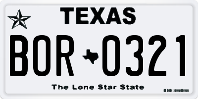 TX license plate BOR0321