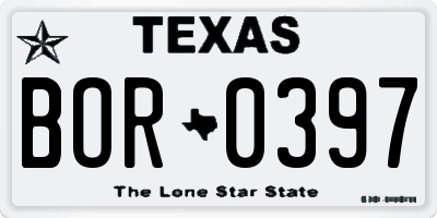TX license plate BOR0397