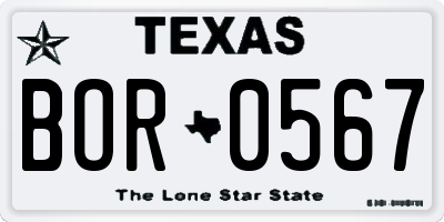 TX license plate BOR0567