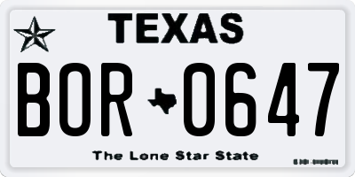 TX license plate BOR0647