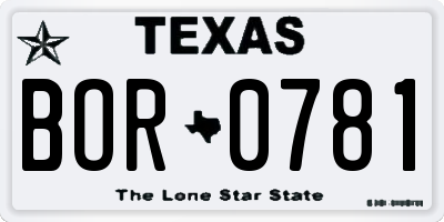TX license plate BOR0781