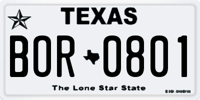TX license plate BOR0801