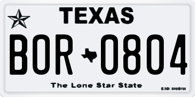 TX license plate BOR0804