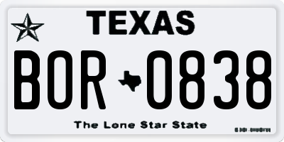 TX license plate BOR0838